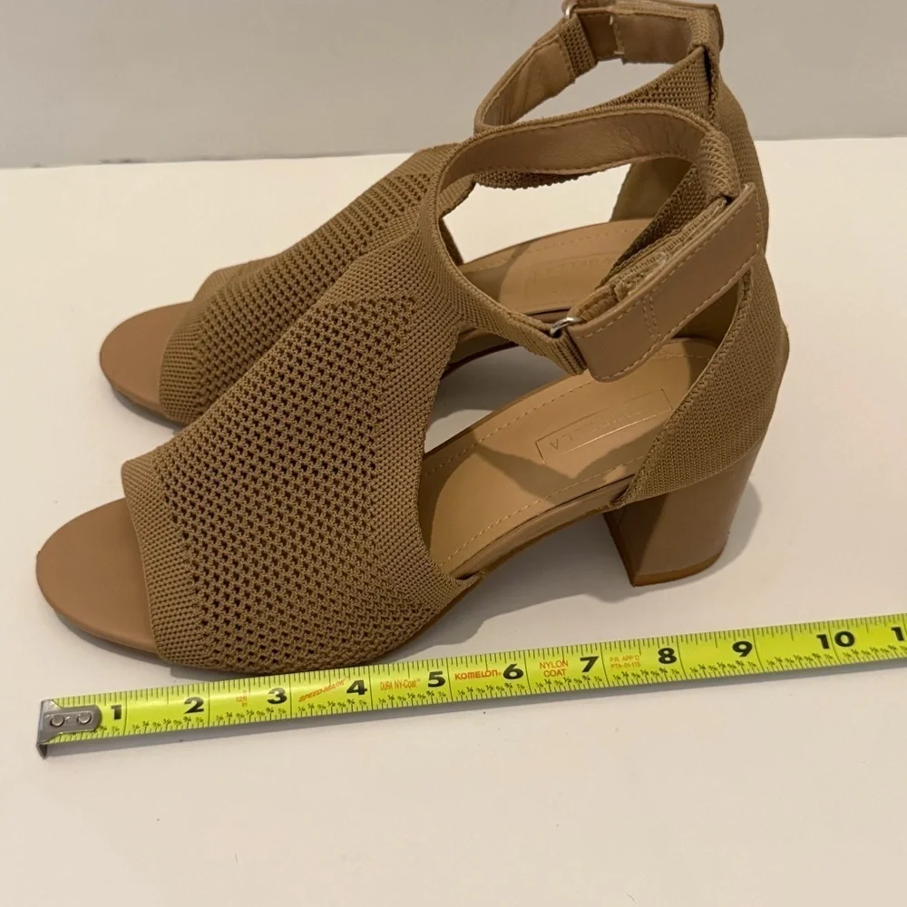 New Bella Nude Knit Block Heel Sandals Peep Toe Ankle Strap 7.5